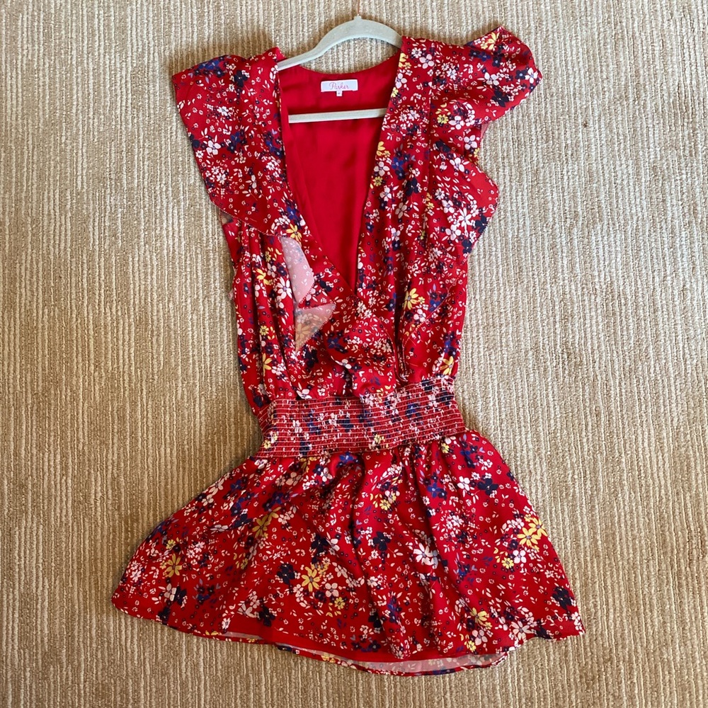 Parker red floral dress